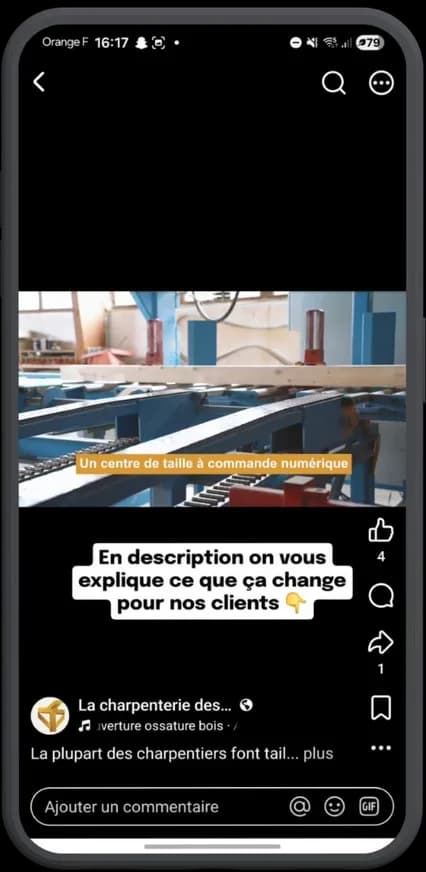 Vidéo Instagram de La Charpenterie des Bois Noirs : le centre de taille à commande numérique