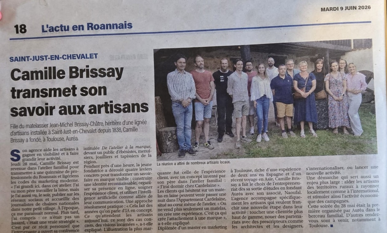Article du Pays Roannais : Camille Brissay (Auréa) et la soirée entre artisans à Saint-Just-en-Chevalet